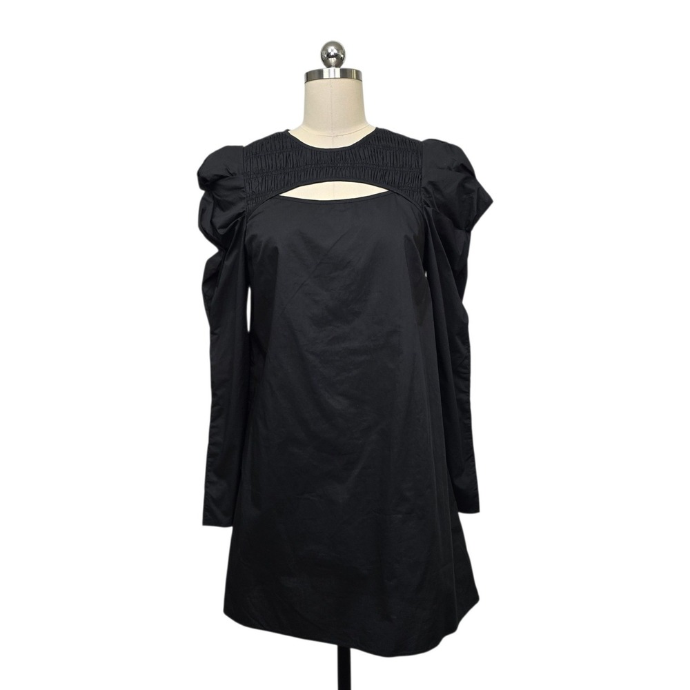 Hyacinth House Black Cotton Cutout Smocked Puff Sleeve Mini Dress LJ103D Small